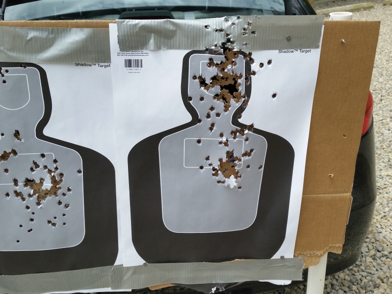 This target has around 200 rounds through it. This target was used while I was attempting to heat the gun up with steady fire (around 1 round per second). Distance was approximately 30 yards, but I was not looking for much in the way of accuracy during this test.